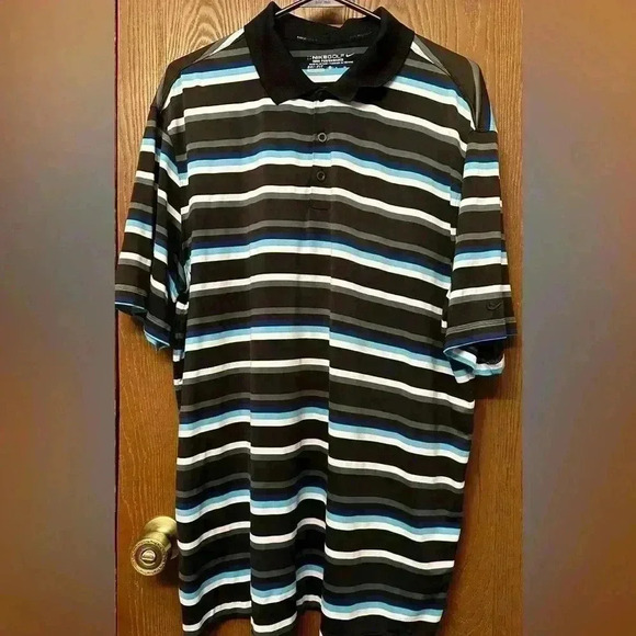 Nike Golf Tour Performance Polo Dri-Fit Blue Black Gray Striped Sportswear XL - Picture 1 of 7